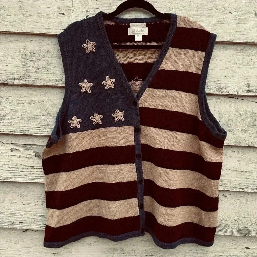 C.J.BANKS Red White & Blue patriotic knit cottage core art to wear plus size
